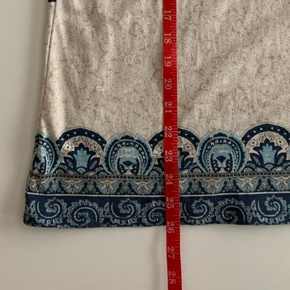 NWOT Susan Graver Weekend Oatmeal/Blue Size Large 3/4 Length Sleeve Cotton Blend - Picture 9 of 11